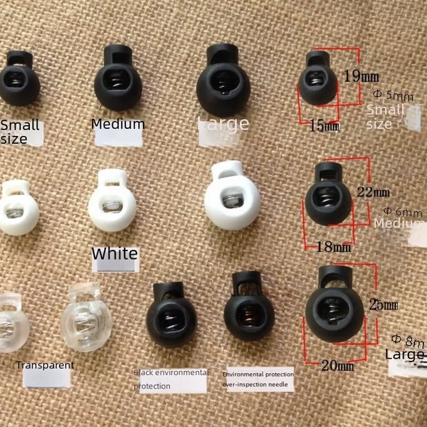 Plastic Spring Clips, Ball-Shaped Spring Clips, Single-Hole Bead Cord Stoppers, Black and White Transparent Spring Clips, Direct Supply