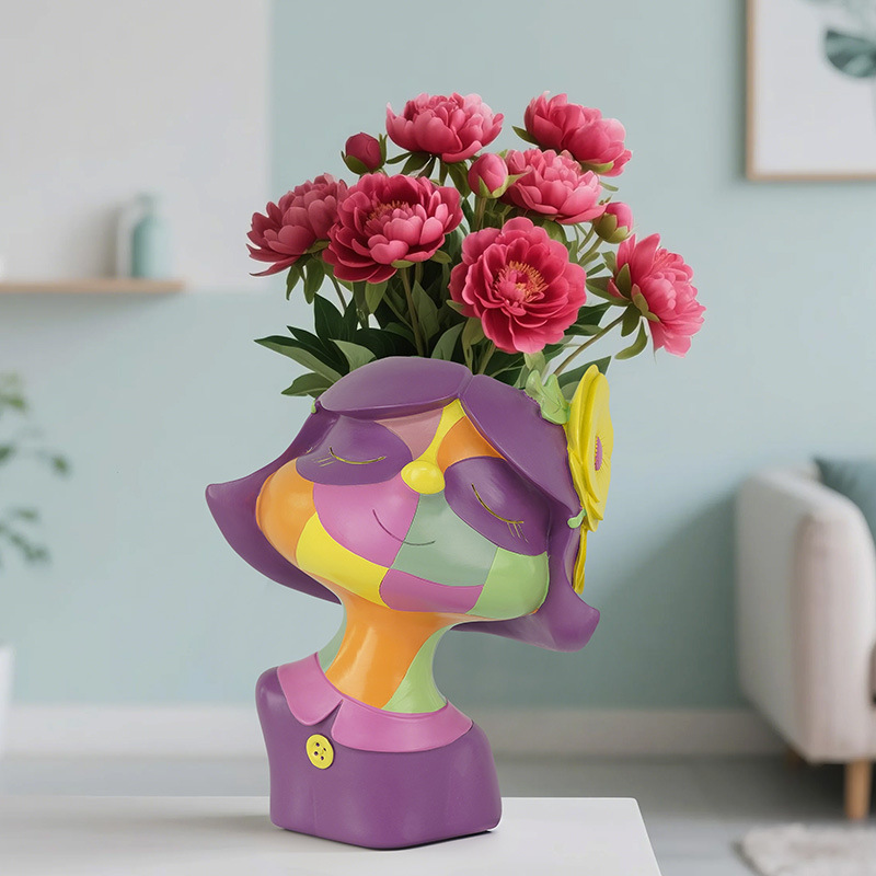 Creative Nordic Colorful Resin Girl Flower Pot Balcony Courtyard Home Fairy Succulent Plant Ornament Gift Bonsai