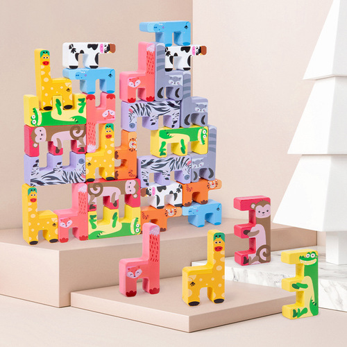Children's creative animal building blocks baby early education wooden puzzle Jenga balance Jenga high stacking toys cross-border