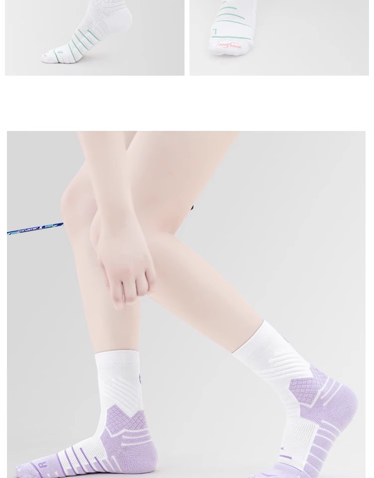 Women's Thickened Terry Cloth Mid Calf Socks For Spring/Summer Pure Cotton Sports Socks Suitable For Running Basketball And Badminton_desvips.com