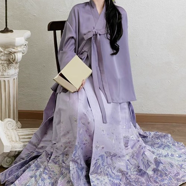 Фиолетовый новый комплект юбки Mamian в китайском стиле для женщин, Shanhaijing 2025. Улучшенная рубашка Hanfu в национальном стиле с высокой талией и перекрестным воротником в стиле Хан-Ян.