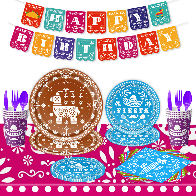 Amazon Cross-Border Best-Selling Mexican Day of the Dead Theme Party Disposable Tableware Paper Plates Paper Towels Paper Cups Flags