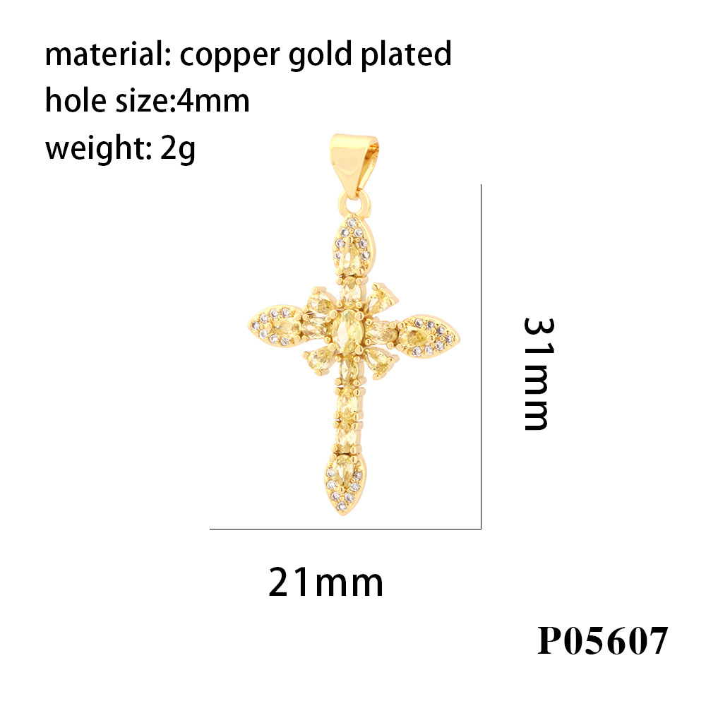 1 Piece 31 * 21mm Copper Zircon Gold Plated Cross Pendant display picture 11