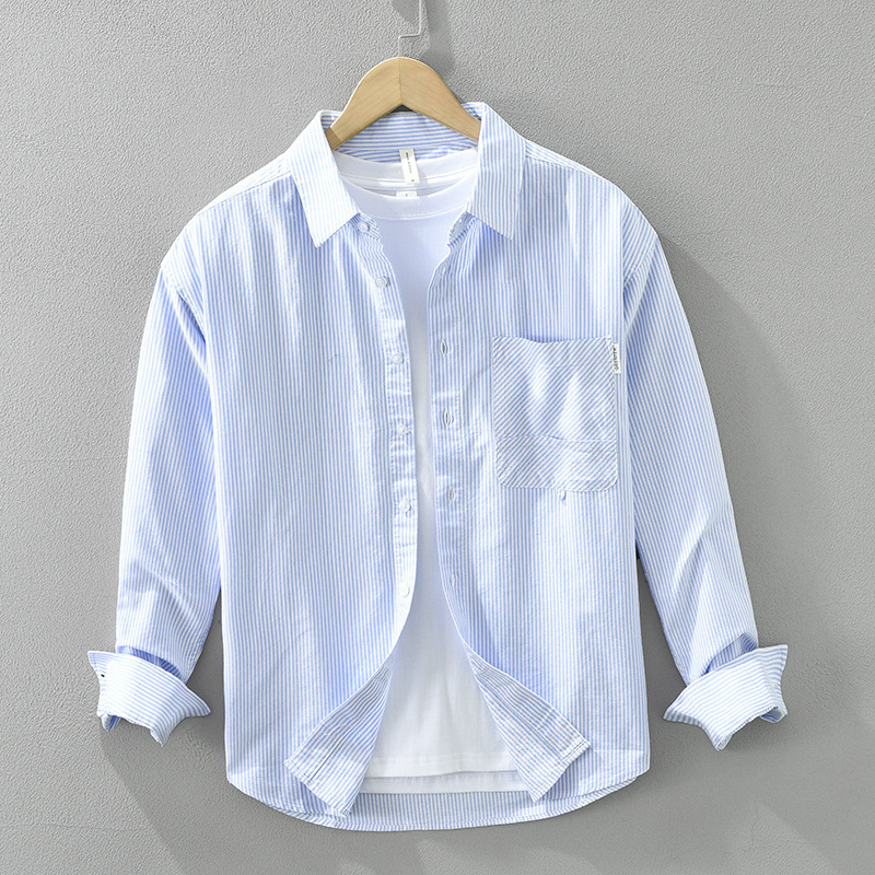 Japanese Striped Long Sleeve Shirt New Men's Loose Artistic All-match Top Men's Factory Direct Support Customization