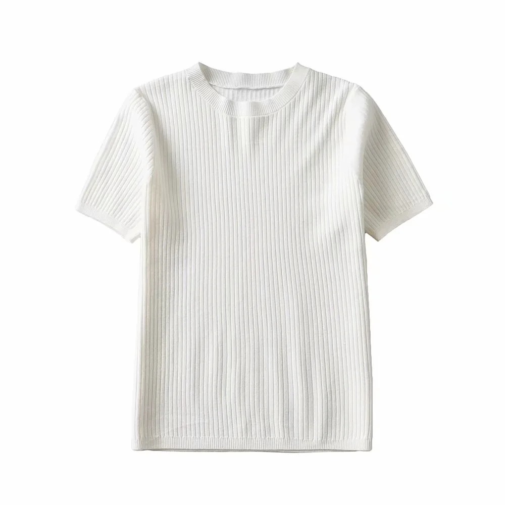 Knitted all-match basic short-sleeved T-shirt  NSAC27058