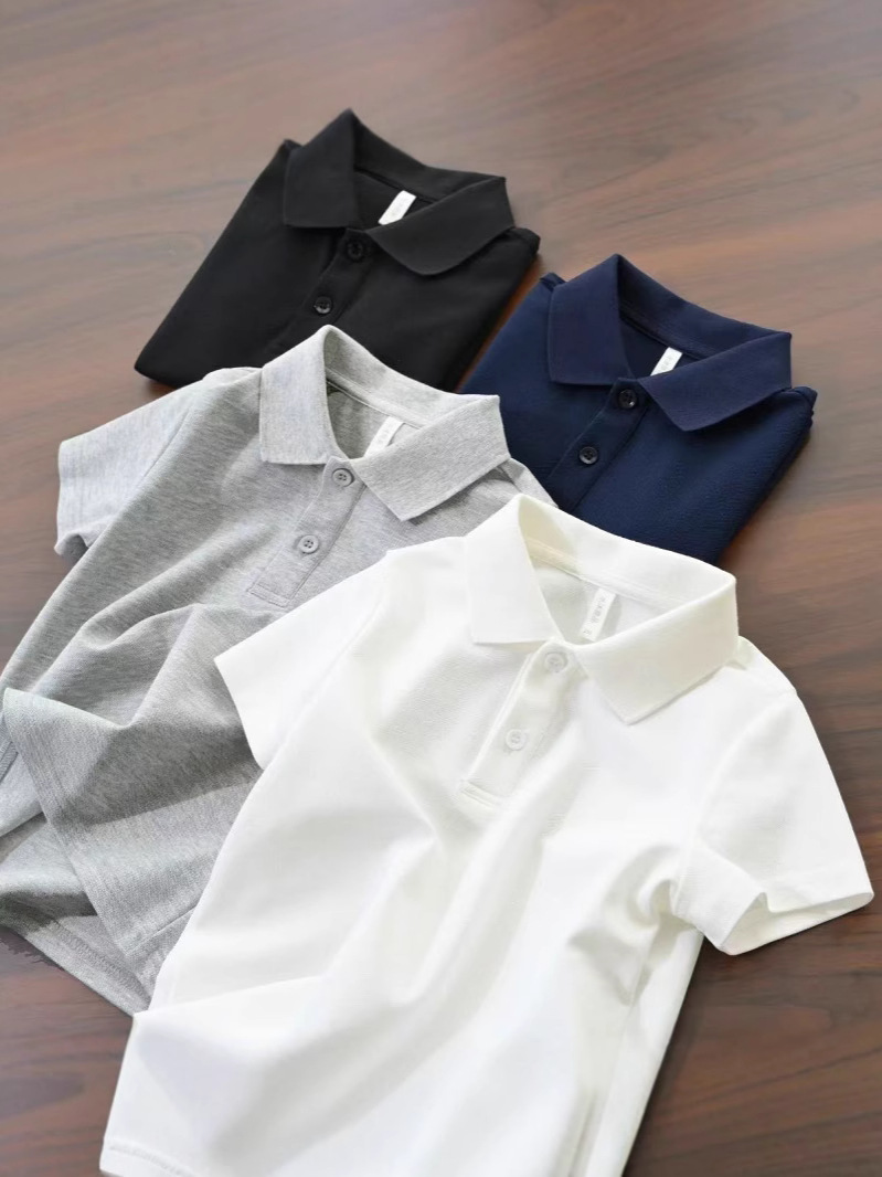 Bora Korean Children's Clothing Boys' Polo Shirt 2026 Summer Collection for Older Children, Turn-Down Collar, Children's Casual Short-Sleeve T-Shirt