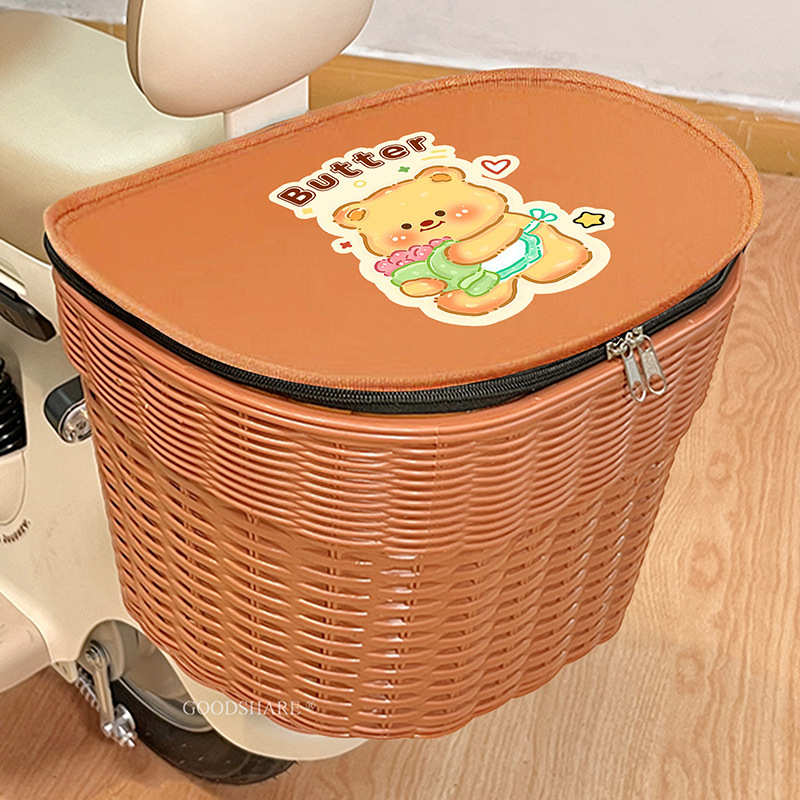 Electric Vehicle Rattan Rear Basket with Inner Bag Waterproof Cute Cartoon Battery Vehicle Motorcycle Backrest Rear Trunk