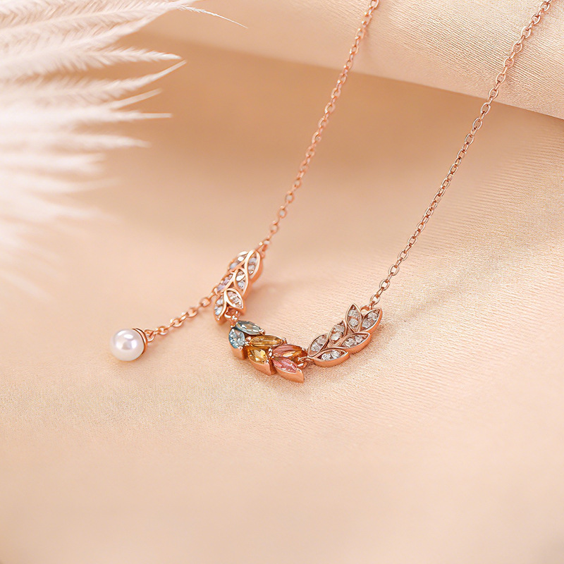 Dây chuyền bạc S925 mạ vàng hồng đính ngọc trai tua nhẹ — Dây xích