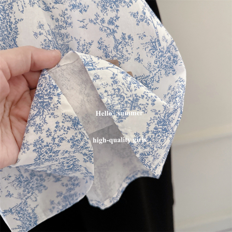 Vestido de bebé de siete meses de limón salado, falda de chaleco de encaje de encaje de lazo de porcelana azul y blanca de niña coreana