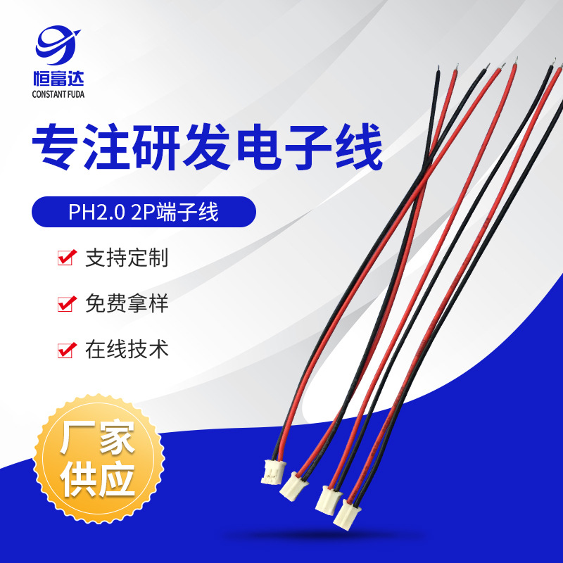现货供应PH2.0 2P连接线PH2P端子连2.0电源连接端子线机箱连接线