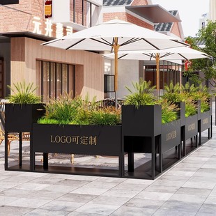 Outdoor Wrought Iron Flower Box Combination, Outdoor Fence Partition Flower Stand, Rectangular Flower Trough, Street Courtyard, Commercial Street Flower Bed