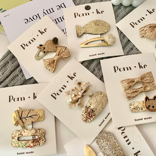 New Korean-style gold glitter fabric hair clip with bow, sweet and cute, unisex, cartoon children's forehead bangs clip