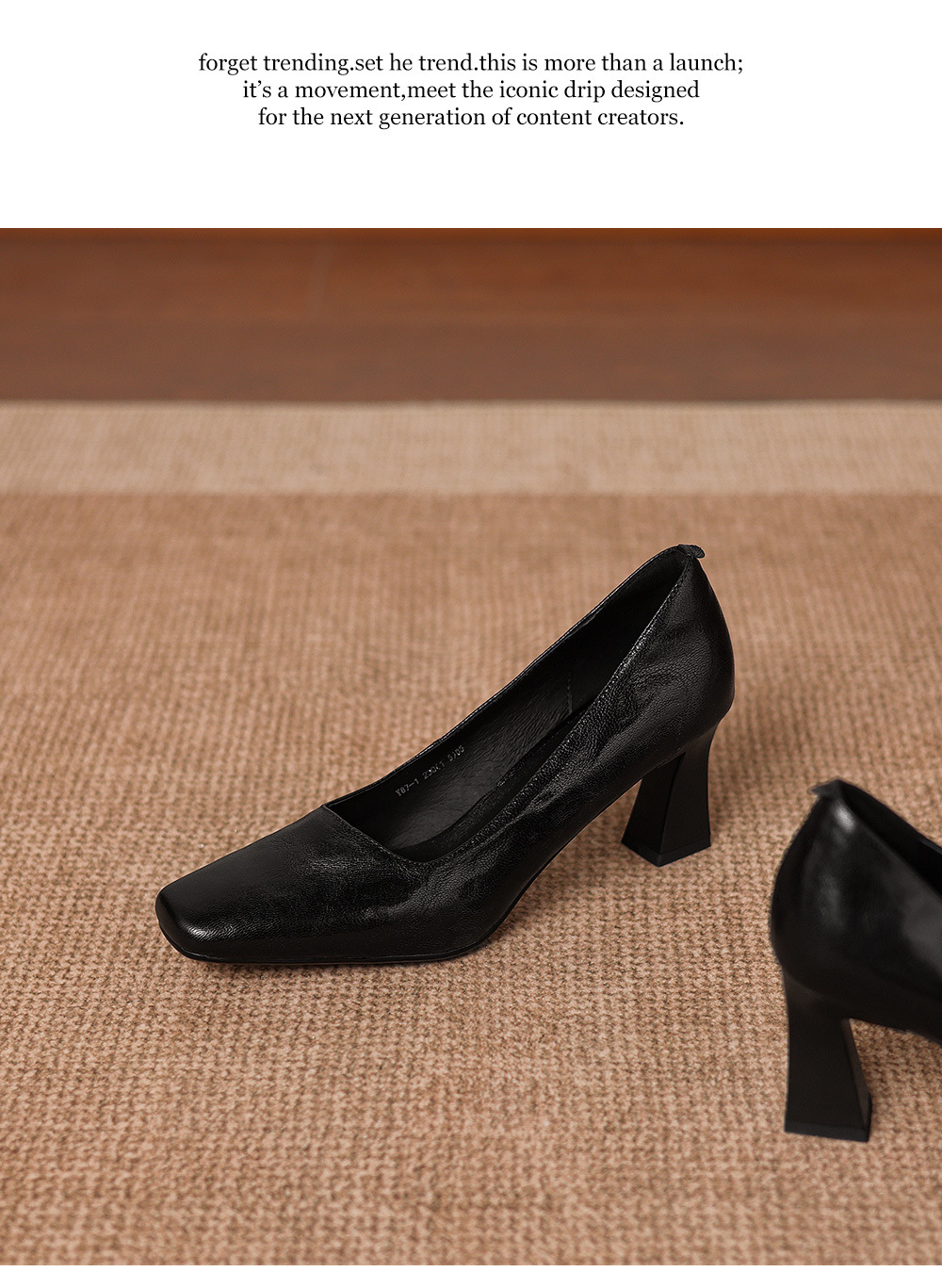 Giày cao gót nữ mũi vuông miệng nông gót 6,5 cm da cừu — đen chi tiết 11