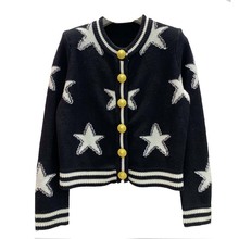 狮子头大金扣提花五角星洋气小香风圆领外套女2024秋冬新款开衫爆