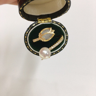 Strong Light and High Brightness Natural Freshwater Pearl Ring, Fashionable and Exquisite Micro-Paved Zircon Tulip Open Ring Wholesale