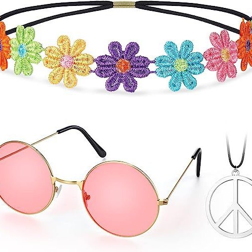 Hippy's Age Dress Up Props Peace Talisman 1960 Fiesta de carnaval Pendientes coloridos Gafas Conjunto de guirnaldas
