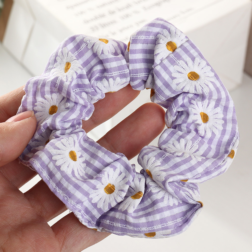 Simple Flower Stripe Printing Hair Scrunchies display picture 4