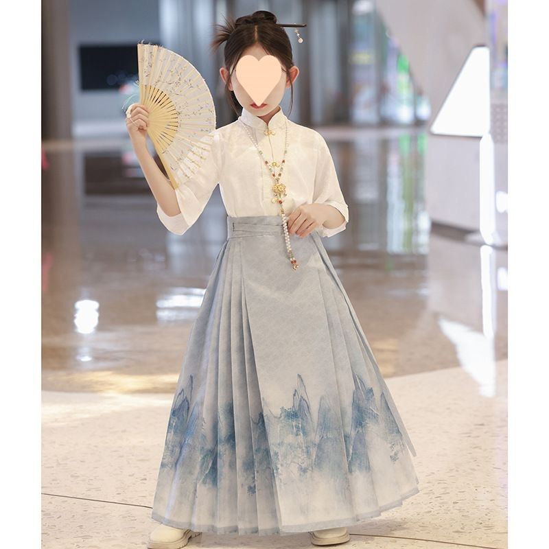 儿童新款马面女童改良唐装新中式女孩中国古风明制汉服童装薄款