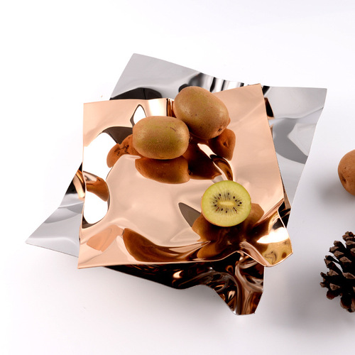 Creative stainless steel fruit plate model room living room decoration jewelry storage metal tray wavy pattern irregular fruit plate