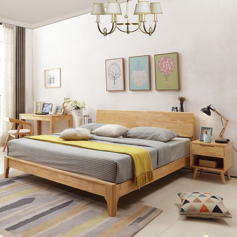 Fábrica al por mayor cama de madera maciza 1,5 m 1,8 m adultos cama doble Estilo nórdico dormitorio Suite muebles de registro
