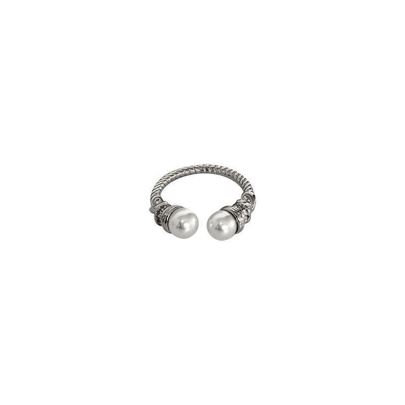 Anello aperto elegante con doppia perla per donna con diamanti_voghion.com
