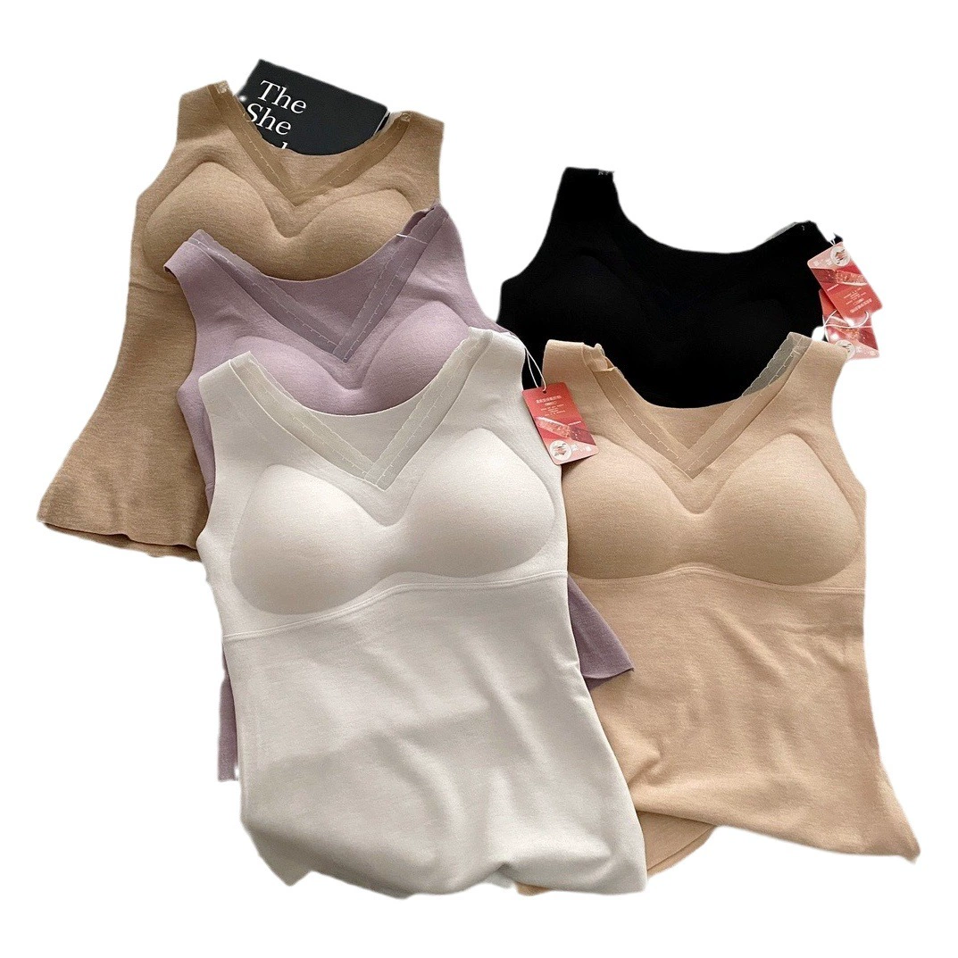 [Легкая теплая подтягивающая чашка с V-образным вырезом, увлажняющая теплая кожа, теплый женский бюстгальтер-жилет]