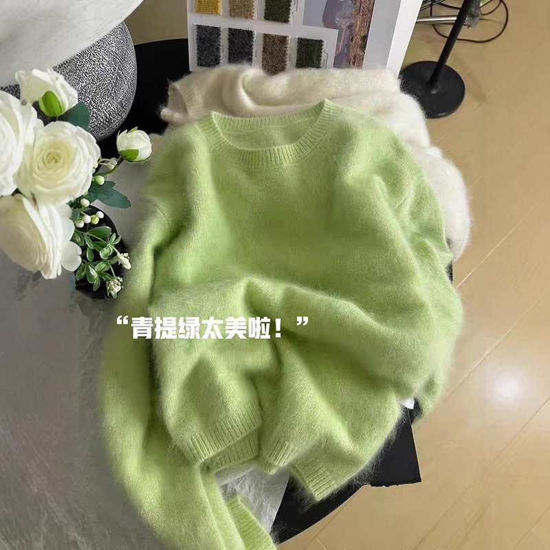 广州十三行高货爆款~青提绿色软糯毛衣女2025秋冬款套头针织上衣|undefined
