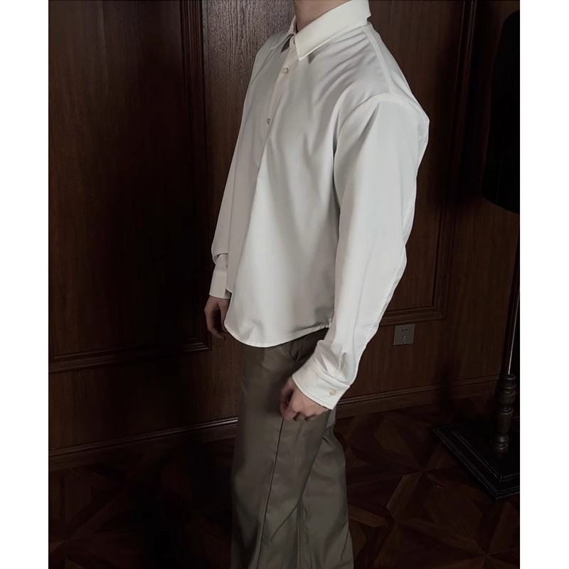 Oclin White Long Shirt Men's Spring and Autumn High-end Feeling Fucky Handsome Inner Shirt cleanfit Wrinkle-Resistant Long-Sleeved Outer Shirt