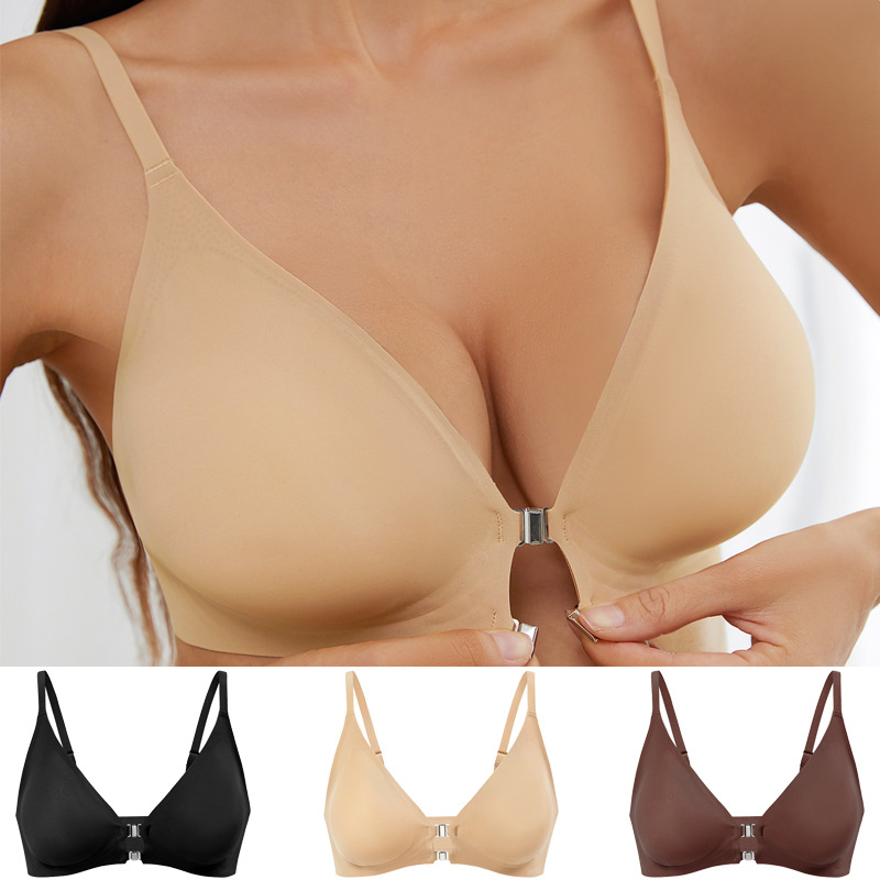 Europa y América más tamaño sin costuras ligero transpirable deportes botón frontal ropa interior sexy correa de hombro ajustable sujetador inalámbrico de las mujeres