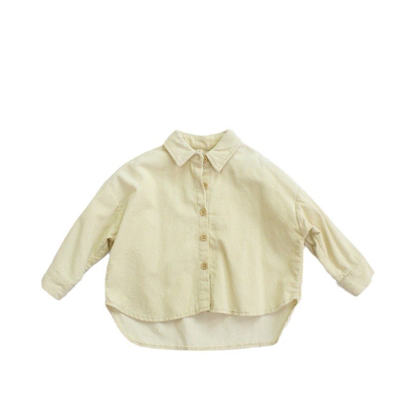 Camisas infantiles de primavera 2025, categoría A, camisas para niños estilo coreano, versátiles, con cuello vuelto, de pana, blusas para niñas, al por mayor.