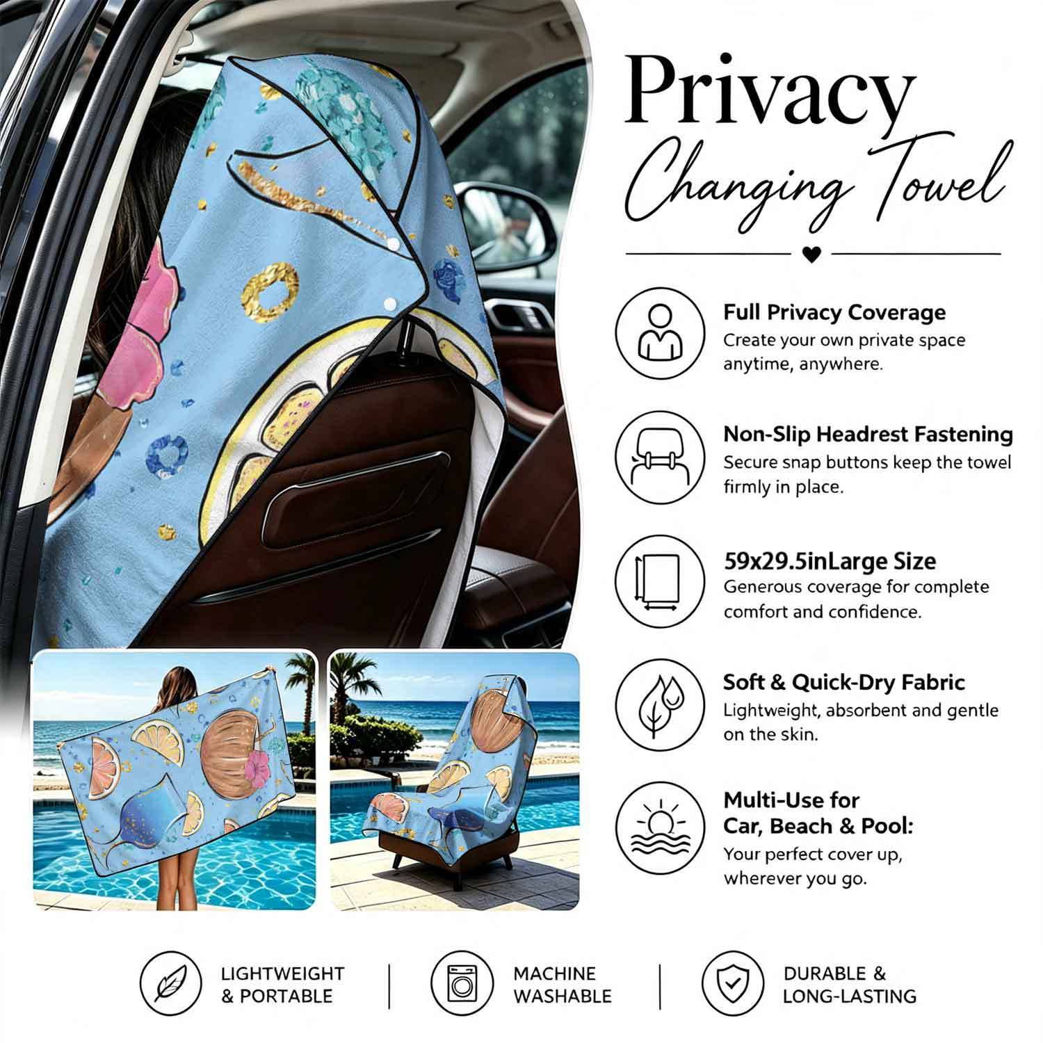 Printed bath towel and car seat cover 2-in-1, ultra-fine fiber outdoor beach and car dual-use universal seat cushion