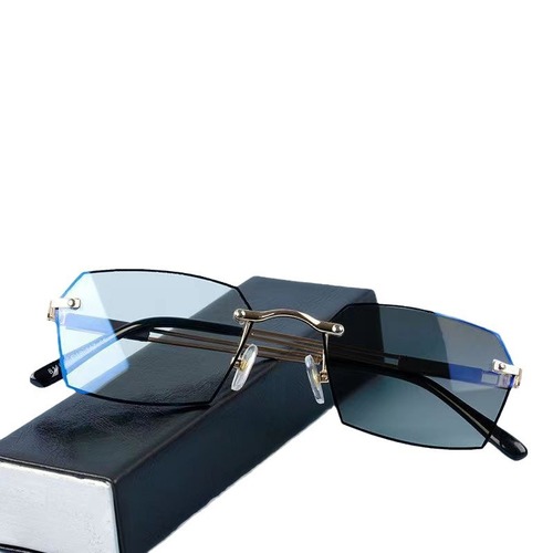 Stylish Frameless Reading Glasses with Color Change, Blue Light Blocking, Anti-Fatigue, Suitable for Middle-Aged and Elderly Men and Women