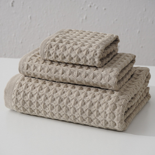 Cross-border pure cotton waffle towel set, skin-friendly gift, waffle towel, bath towel, square towel, cotton three-piece set