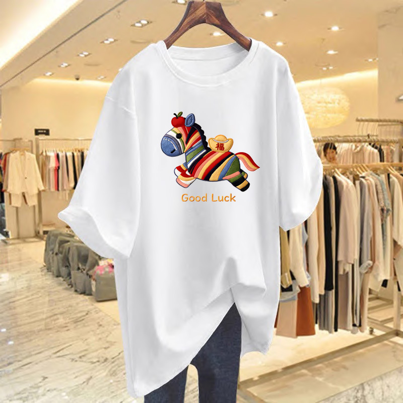 2026 New Year's New Year of the Horse Red Pure Cotton Short-Sleeved T-Shirt Women's Loose Top Bottoming Shirt 2026 New Year's New Year of the Horse Red Pure Cotton Short-Sleeved T-Shirt Women's Loose Top Bottoming Shirt