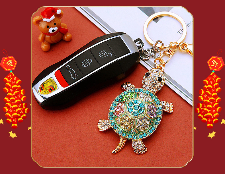 Turtle Car Keychain With Full Diamond Crystals Bag Pendant_voghion.com