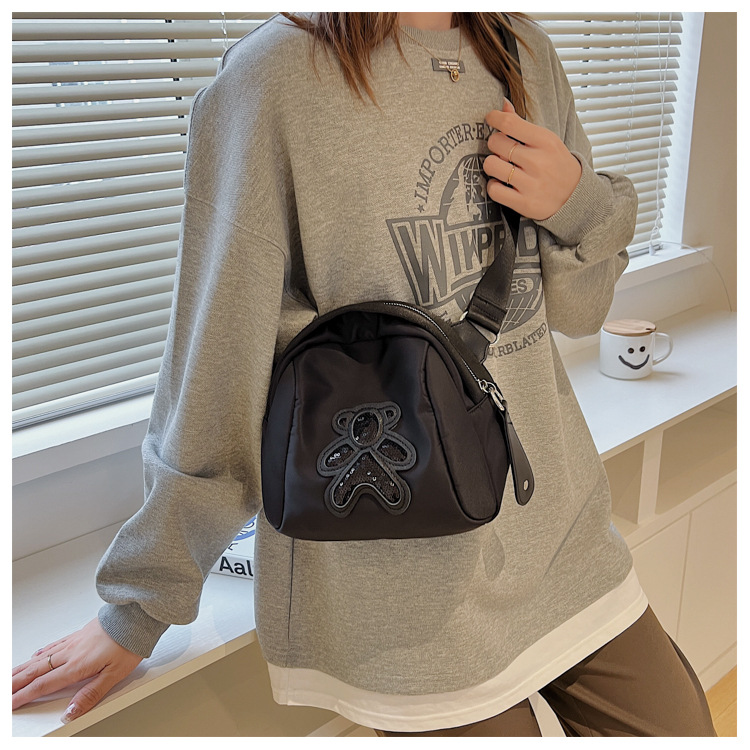 commuter leisure bear sequined Oxford cloth bag crossbody bag chest bag shell bag_voghion.com
