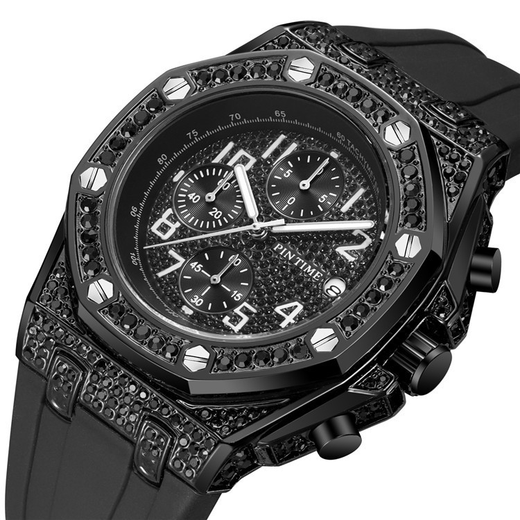 Men's Retro Chronograph Quartz Watch With Large Dial And Diamonds_voghion.com