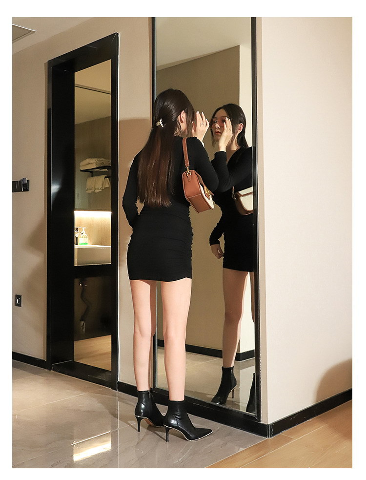 Smal klack med hög klack och dragkedja i sidan, spetsiga rhine-borrstövlar för kvinnor_voghion.com