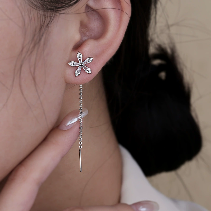 Серебряная игла, универсальный цирконий, милые серьги с кисточками, серебро 925 пробы, цветочные, легкий роскошный стиль