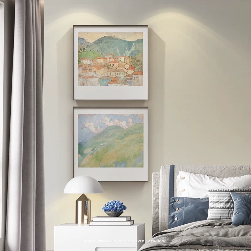 美式门口喷绘油画布装饰画玄关挂画家居麦田卧室客厅风景铝合金框|undefined