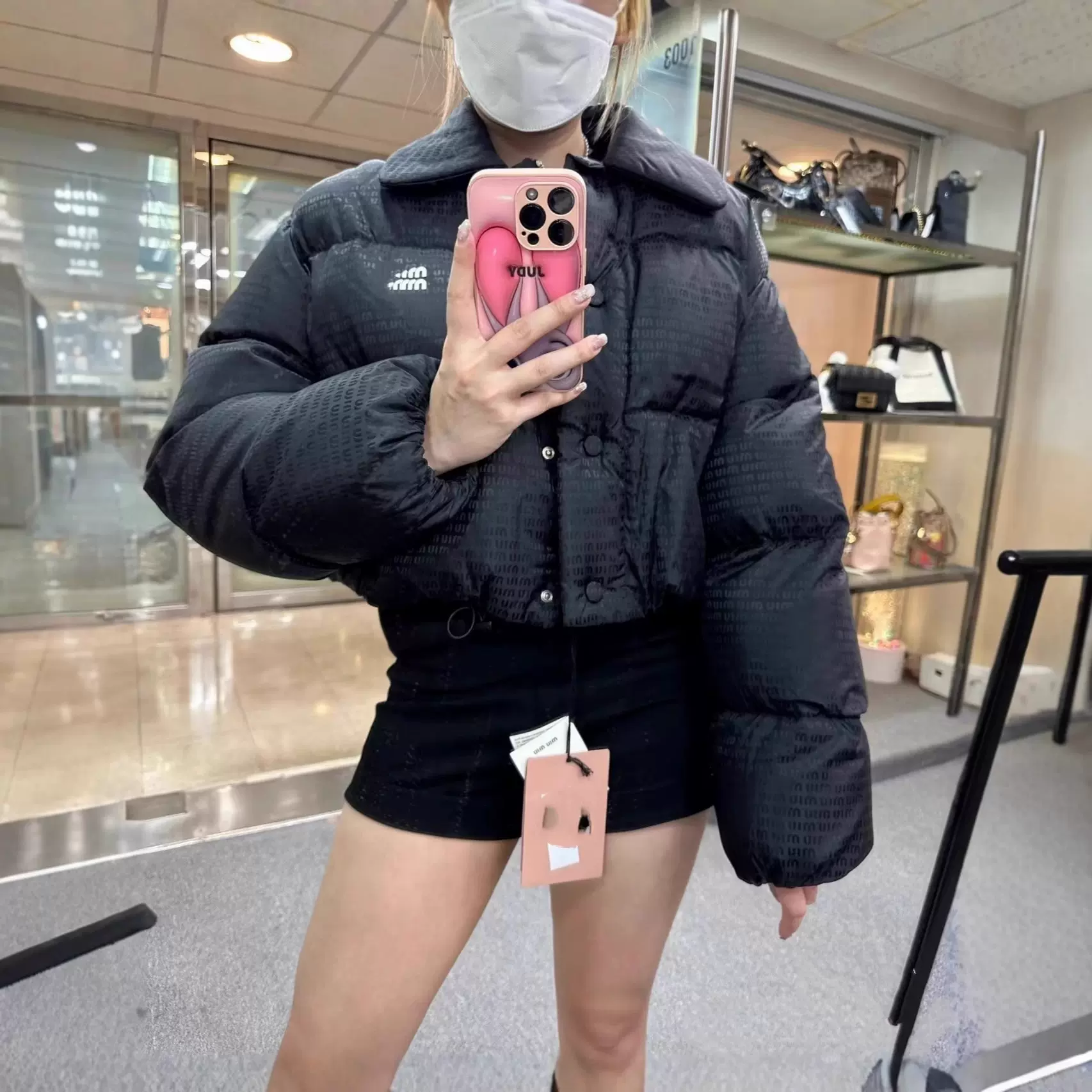新款miu短款抽身面包羽绒服25秋冬潮服时尚百搭方领满印外套鸭绒
