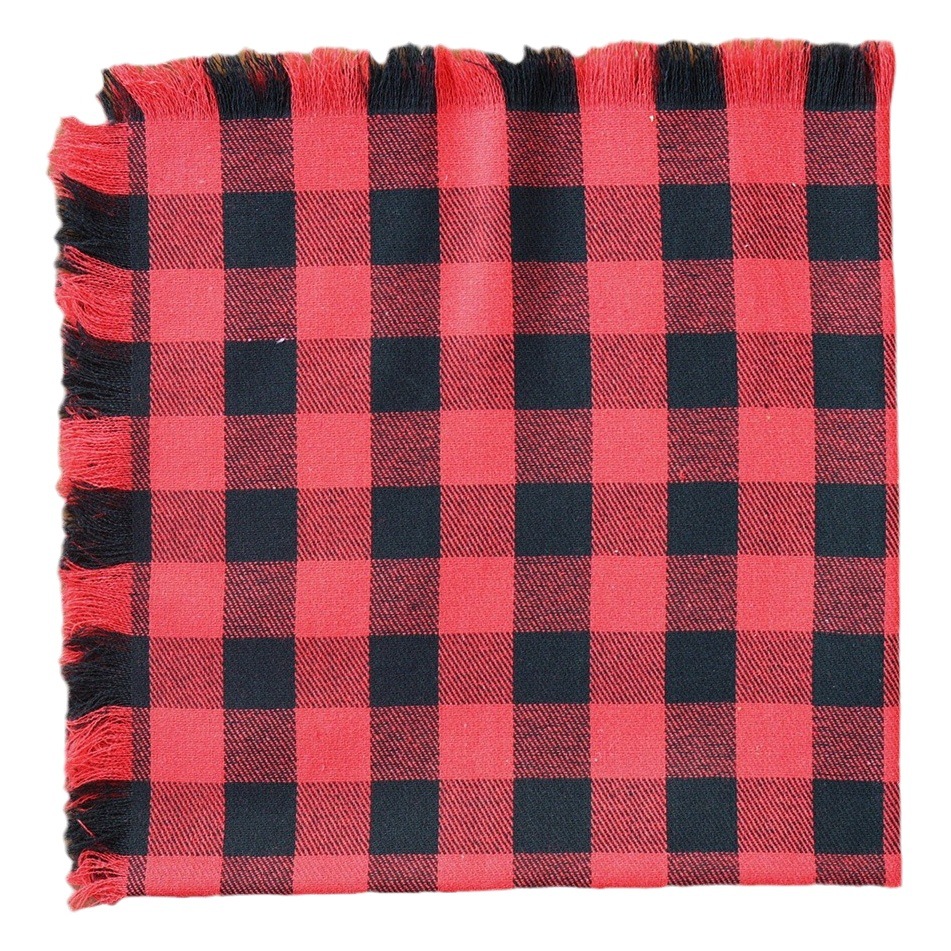 Tela de mezcla de algodón y poliéster con diseño de cuadros de búfalo para decoración de fiestas de boda, Navidad, en rojo, negro y blanco, con flecos.