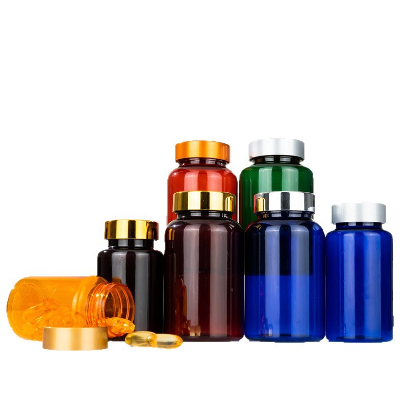 Botella de plástico PET con tapa, botella de grado alimenticio para caramelos en tabletas, tabletas de calcio con aceite de pescado de 100 ml, botella de plástico para vitaminas, botella vacía