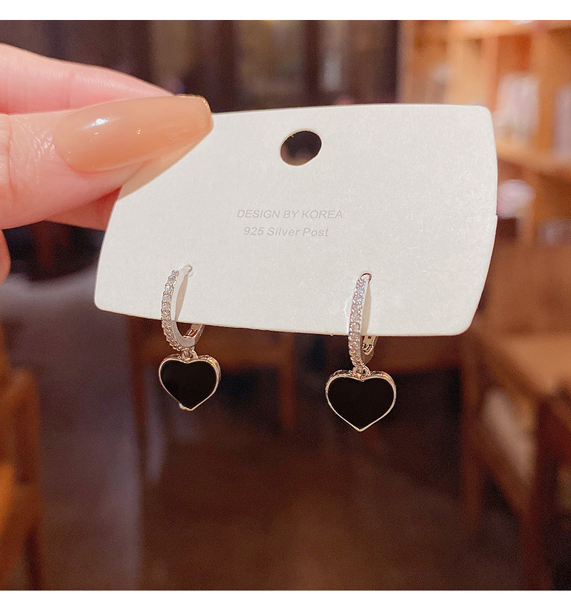 Sterling Silver Needle Black Drop Oil Love Pendant Earrings for Women