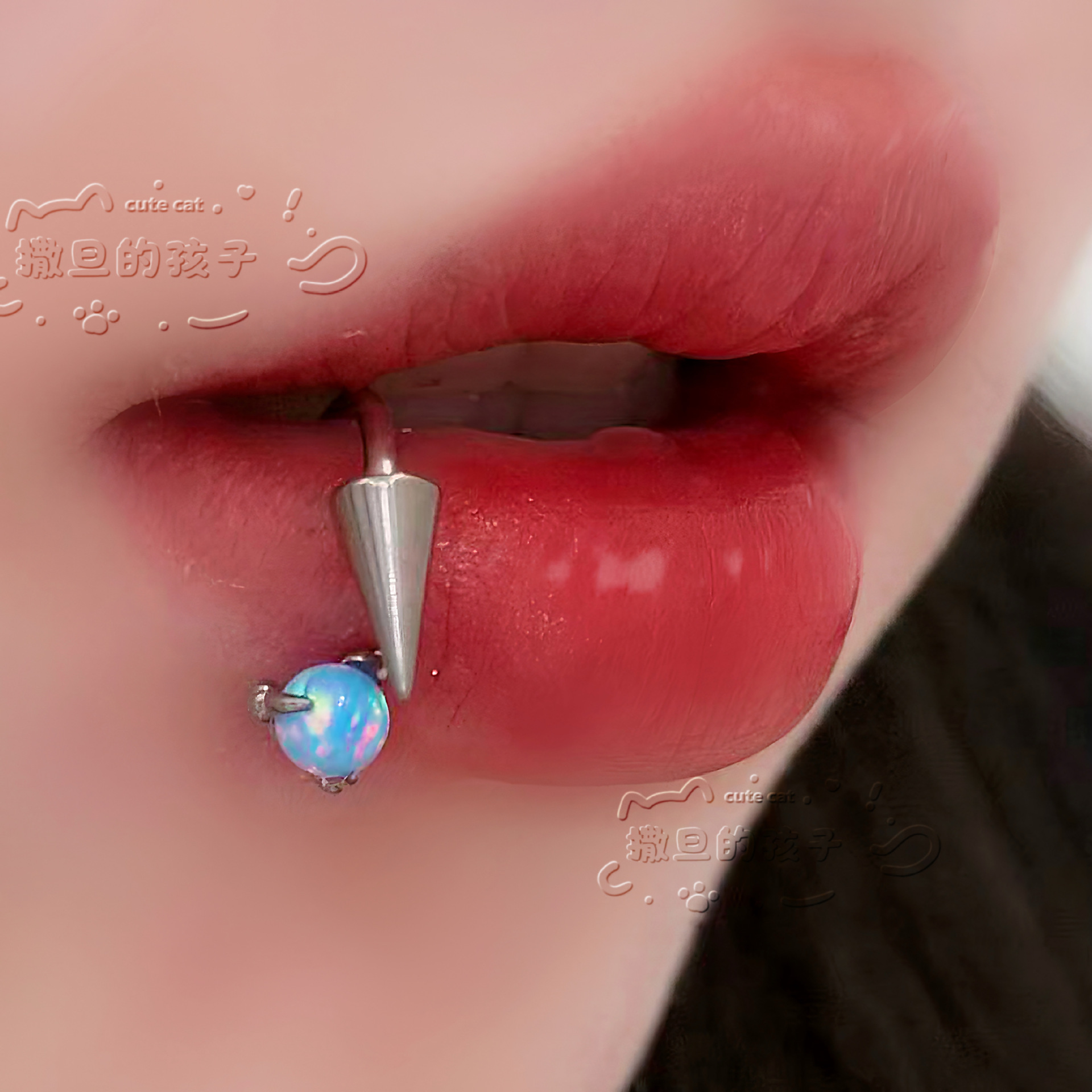 Satan's Child Opal Dragon Claw F136 Titanium Alloy Lip Ring - 12mm Diameter Lip Hoop for Lip, Ear Cartilage Piercing detail image 1