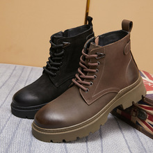磨砂牛皮马丁靴2025秋冬新款男皮靴真皮绑带简单舒适男鞋厂家批发