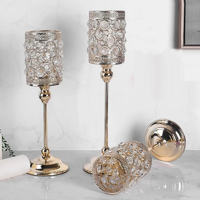 Mesa de comedor europea lujo ligero candelabros escandinavos románticos americanos candelabros de cristal oro decoración francesa ornamentos