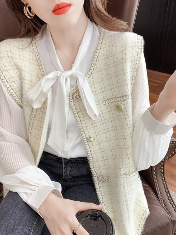2026 Spring New Style Chanel-Style Women's Vest Fashionable Tweed Short Jacket Chic Vest Top