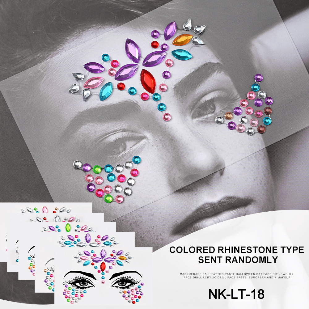 Pegatinas de tatuaje facial pegatinas de cristal pegatinas de cejas pegatinas faciales pegatinas de diamante de agua decoración acrílica estilo europeo y americano