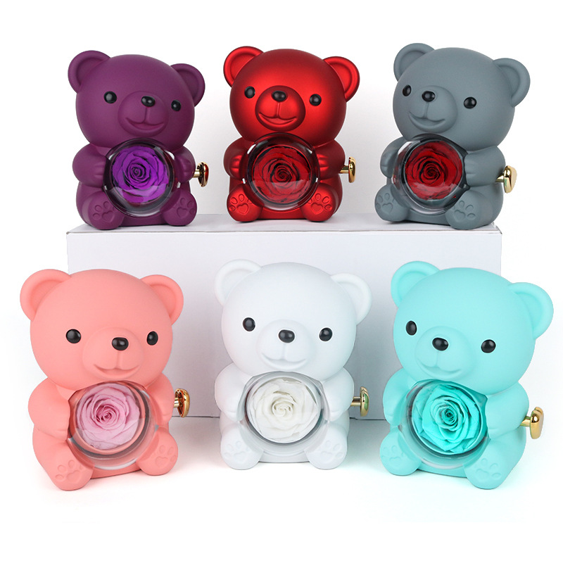 Fabricante nuevo mini abrazo oso joyería de flores Yongsheng anillo de San Valentín collar caja de regalo joyería de rosas